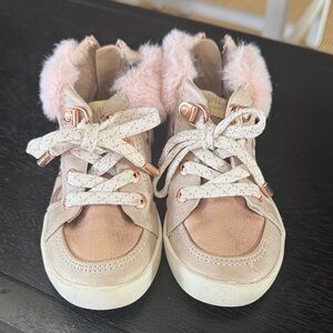 Nine West Pink and Gold Kids Sneakers with Faux Fur
